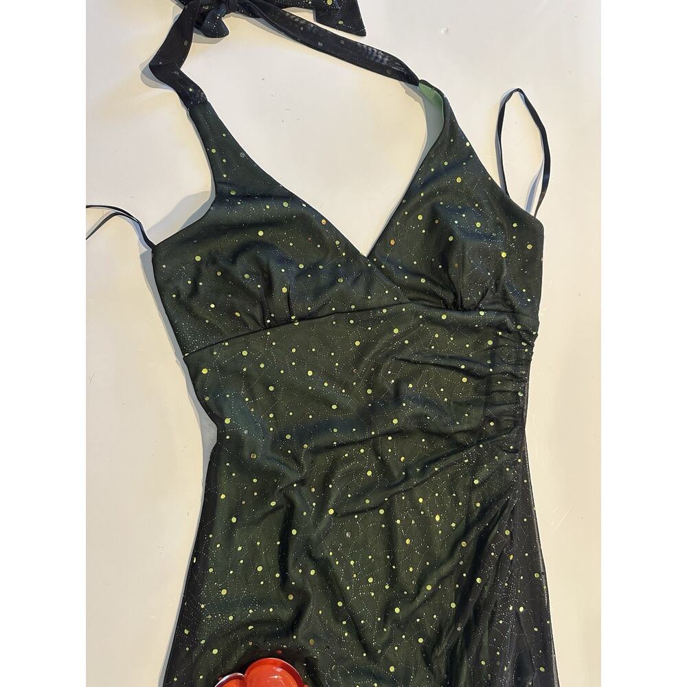 Taboo Womens Sz Med Black Green Vtg Party Dress Sequence Sparkle Formal Evening
